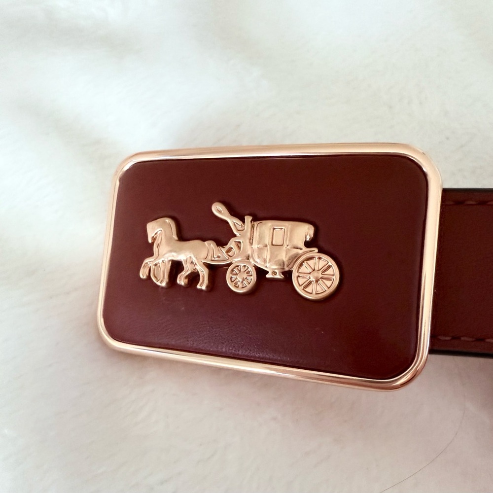 Coach Dark Brown Red Carriage Leather Belt